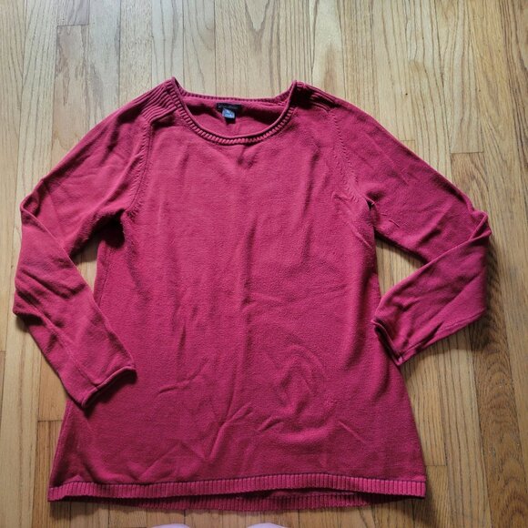 Eddie Bauer Women's Red Knit Sweater Size L Soft Cotton Blend Long Sleeves Class - Picture 3 of 7